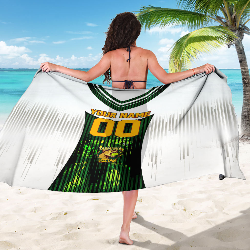 Personalised Tasmania Oztag Mascot Sarong Green White Stripe Australian Flag Mascot