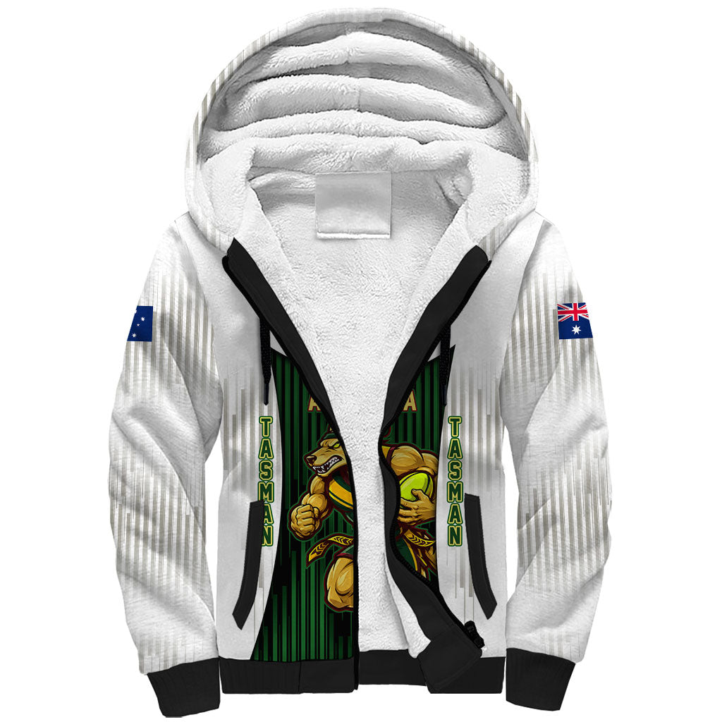 Personalised Tasmania Oztag Mascot Sherpa Hoodie Green White Stripe Australian Flag Mascot