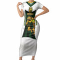 Personalised Tasmania Oztag Mascot Short Sleeve Bodycon Dress Green White Stripe Australian Flag Mascot