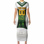 Personalised Tasmania Oztag Mascot Short Sleeve Bodycon Dress Green White Stripe Australian Flag Mascot