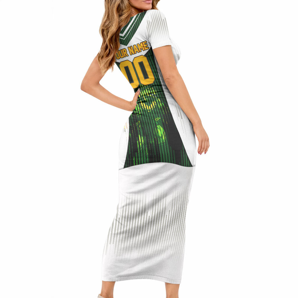 Personalised Tasmania Oztag Mascot Short Sleeve Bodycon Dress Green White Stripe Australian Flag Mascot