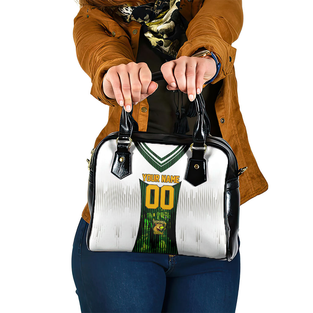Personalised Tasmania Oztag Mascot Shoulder Handbag Green White Stripe Australian Flag Mascot