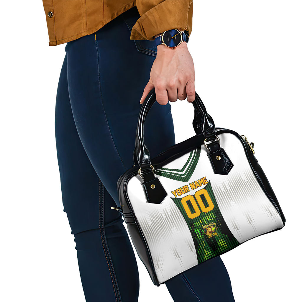 Personalised Tasmania Oztag Mascot Shoulder Handbag Green White Stripe Australian Flag Mascot
