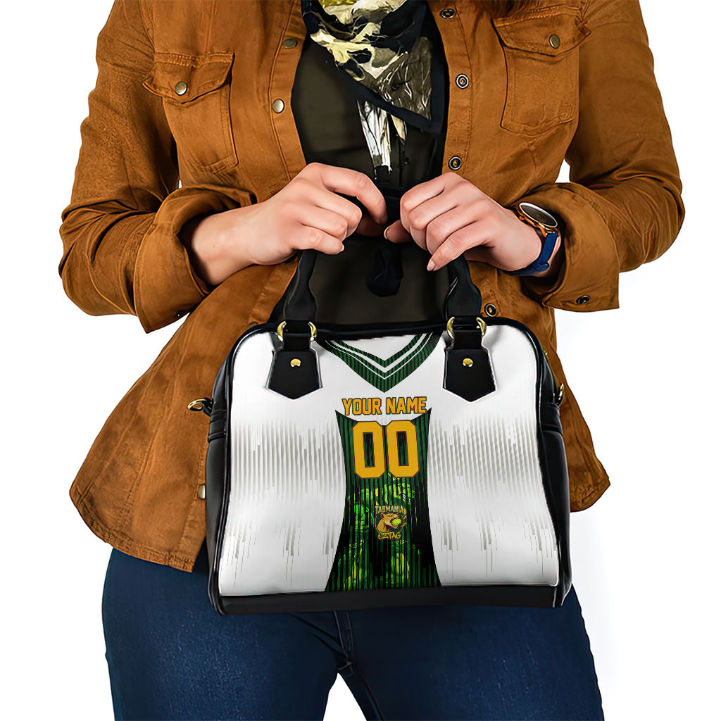 Personalised Tasmania Oztag Mascot Shoulder Handbag Green White Stripe Australian Flag Mascot