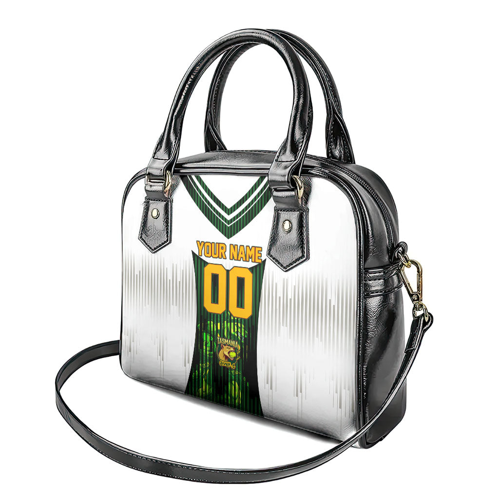 Personalised Tasmania Oztag Mascot Shoulder Handbag Green White Stripe Australian Flag Mascot