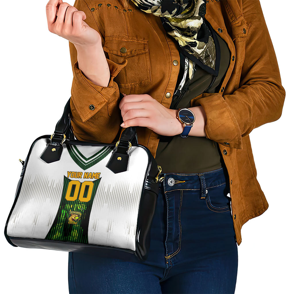 Personalised Tasmania Oztag Mascot Shoulder Handbag Green White Stripe Australian Flag Mascot