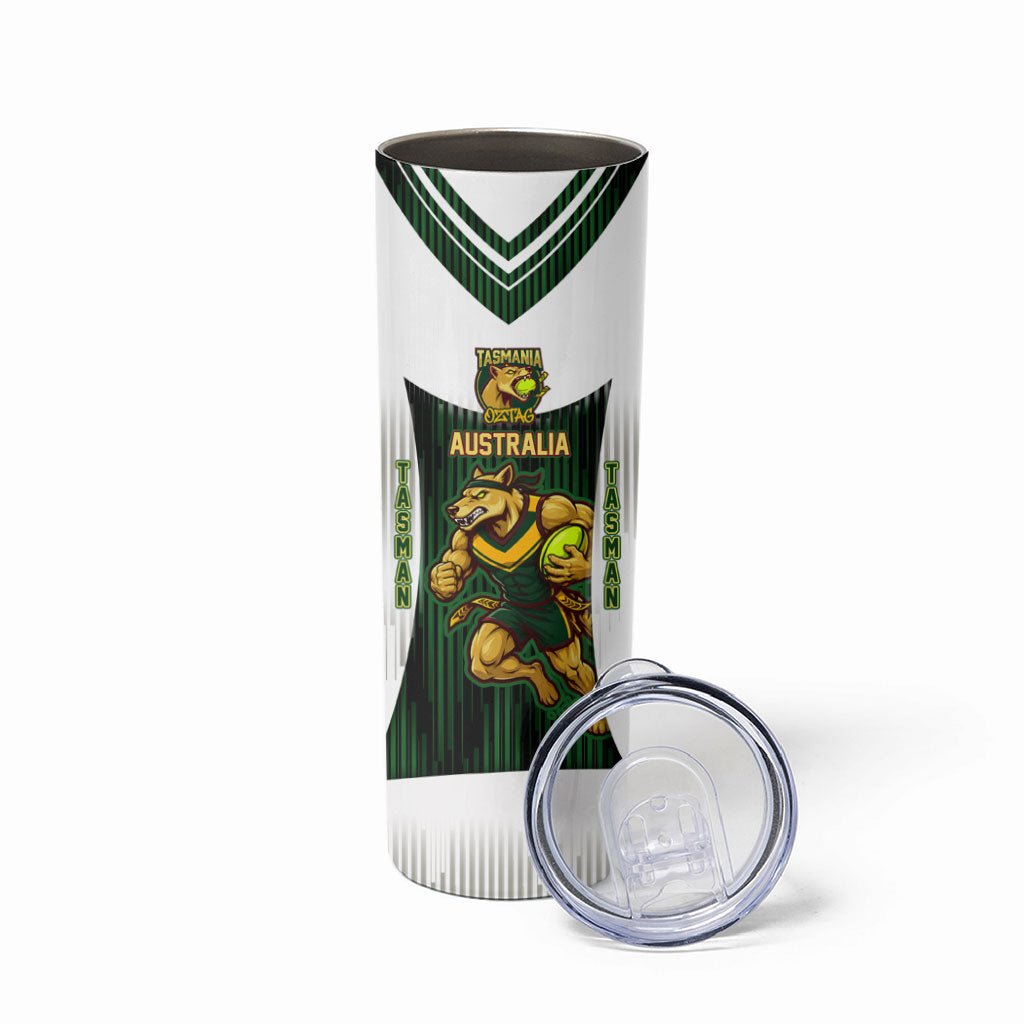 Personalised Tasmania Oztag Mascot Skinny Tumbler Green White Stripe Australian Flag Mascot