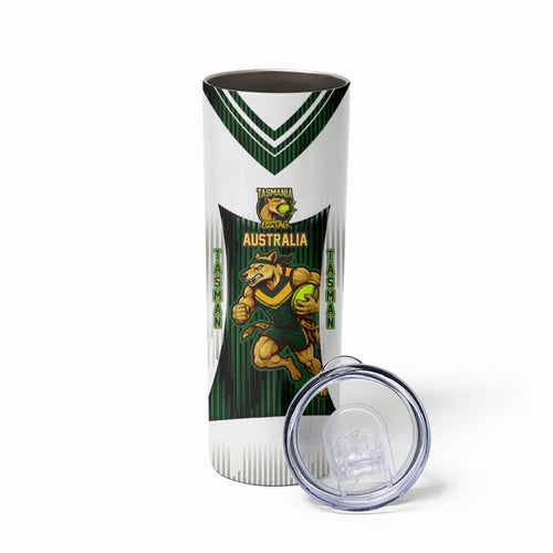 Personalised Tasmania Oztag Mascot Skinny Tumbler Green White Stripe Australian Flag Mascot