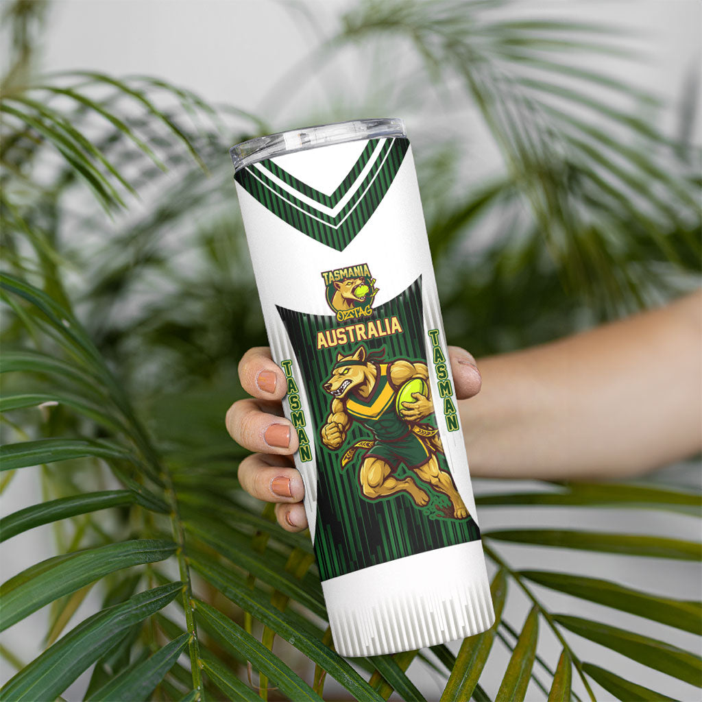 Personalised Tasmania Oztag Mascot Skinny Tumbler Green White Stripe Australian Flag Mascot