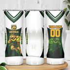 Personalised Tasmania Oztag Mascot Skinny Tumbler Green White Stripe Australian Flag Mascot