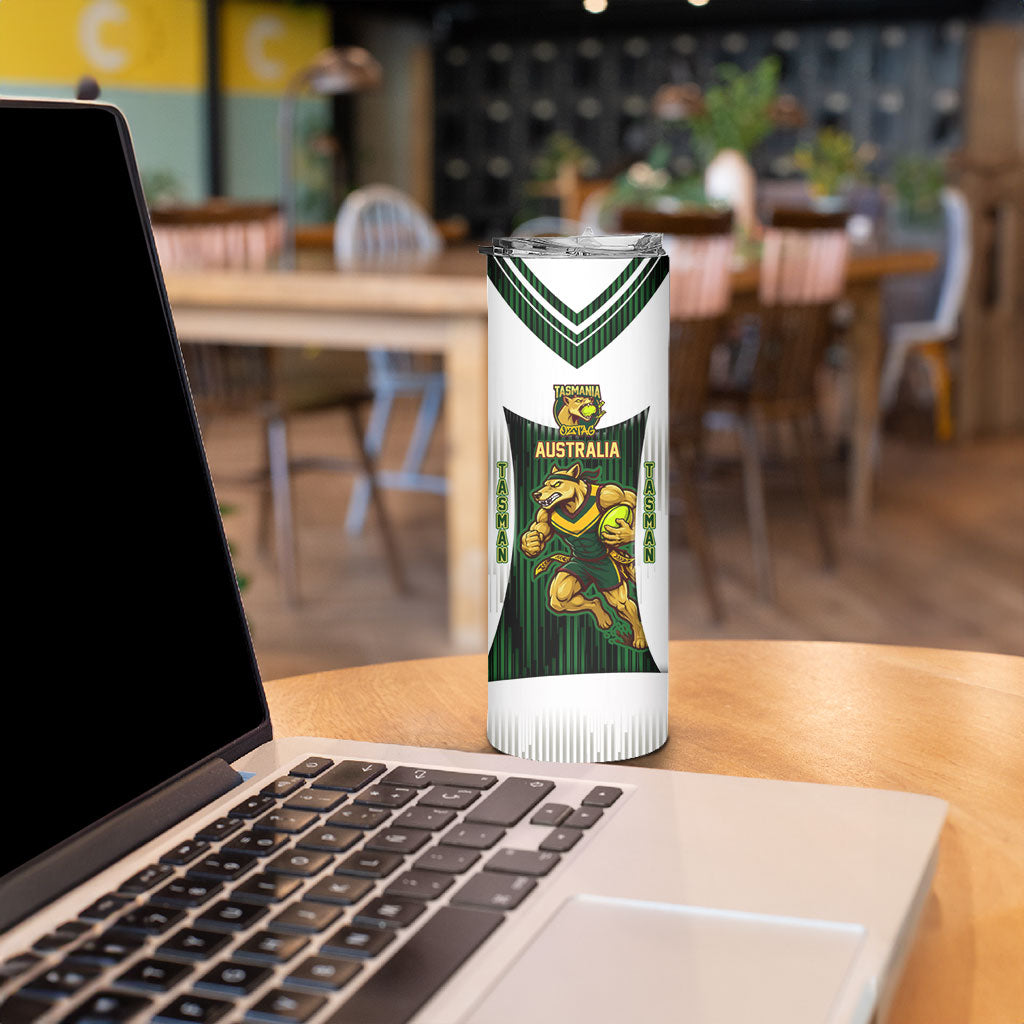 Personalised Tasmania Oztag Mascot Skinny Tumbler Green White Stripe Australian Flag Mascot