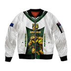 Personalised Tasmania Oztag Mascot Sleeve Zip Bomber Jacket Green White Stripe Australian Flag Mascot