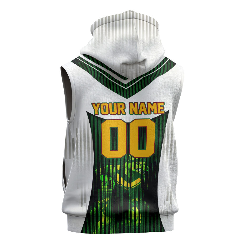 Personalised Tasmania Oztag Mascot Sleeveless Hoodie Green White Stripe Australian Flag Mascot