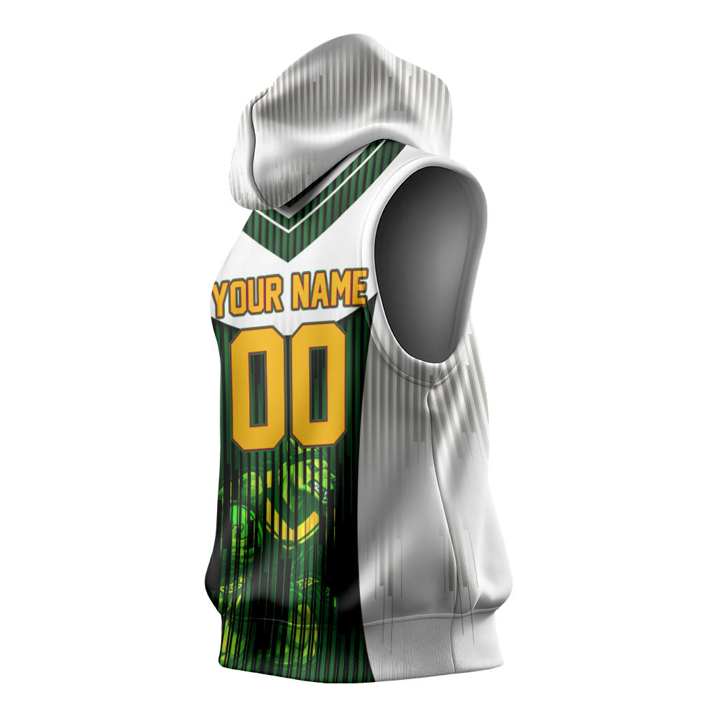 Personalised Tasmania Oztag Mascot Sleeveless Hoodie Green White Stripe Australian Flag Mascot