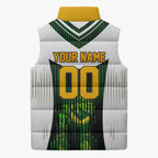 Personalised Tasmania Oztag Mascot Sleeveless Puffer Jacket Green White Stripe Australian Flag Mascot