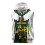 Personalised Tasmania Oztag Mascot Sleeveless Zip Hoodie Green White Stripe Australian Flag Mascot