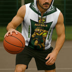 Personalised Tasmania Oztag Mascot Sleeveless Zip Hoodie Green White Stripe Australian Flag Mascot