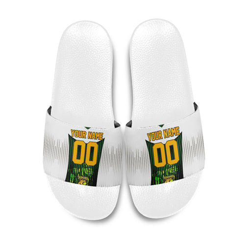 Personalised Tasmania Oztag Mascot Slide Sandals Green White Stripe Australian Flag Mascot