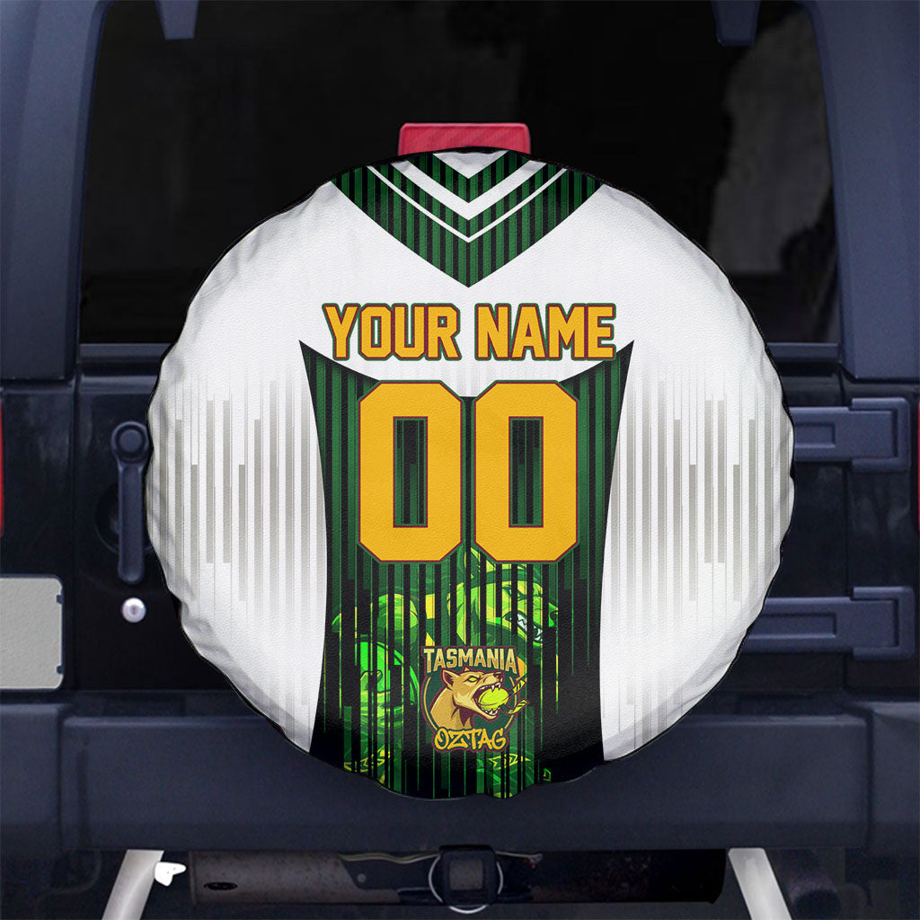 Personalised Tasmania Oztag Mascot Spare Tire Cover Green White Stripe Australian Flag Mascot