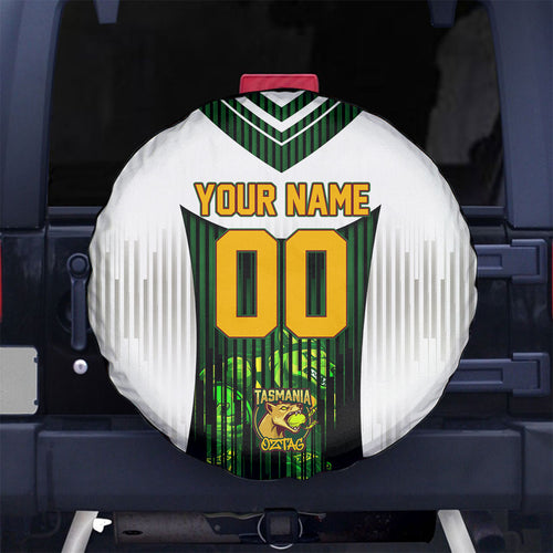 Personalised Tasmania Oztag Mascot Spare Tire Cover Green White Stripe Australian Flag Mascot