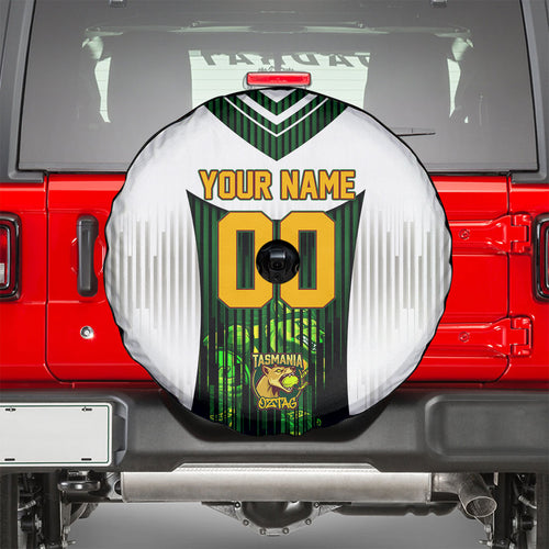 Personalised Tasmania Oztag Mascot Spare Tire Cover Green White Stripe Australian Flag Mascot
