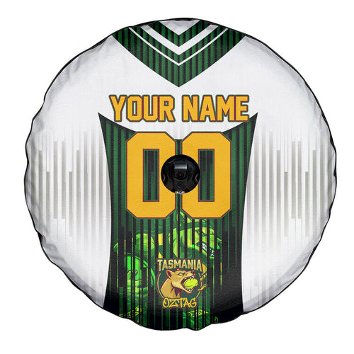Personalised Tasmania Oztag Mascot Spare Tire Cover Green White Stripe Australian Flag Mascot