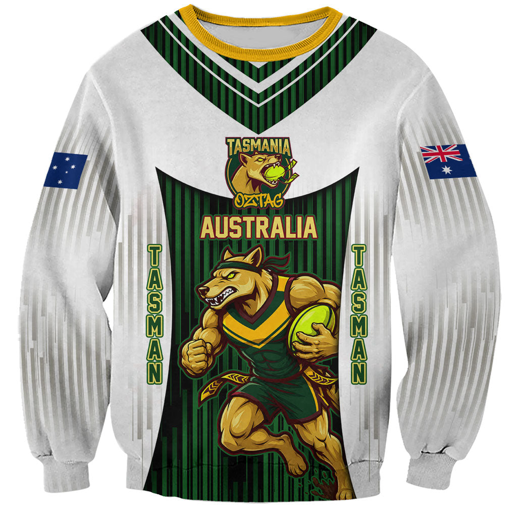 Personalised Tasmania Oztag Mascot Sweatshirt Green White Stripe Australian Flag Mascot