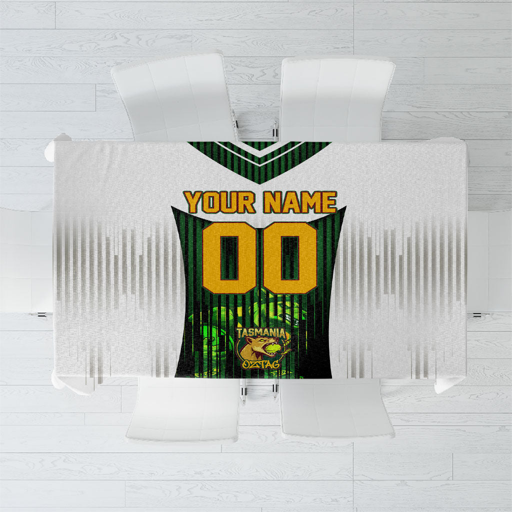 Personalised Tasmania Oztag Mascot Tablecloth Green White Stripe Australian Flag Mascot