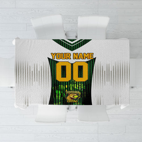 Personalised Tasmania Oztag Mascot Tablecloth Green White Stripe Australian Flag Mascot
