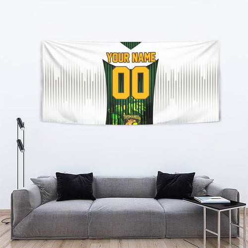 Personalised Tasmania Oztag Mascot Tapestry Green White Stripe Australian Flag Mascot