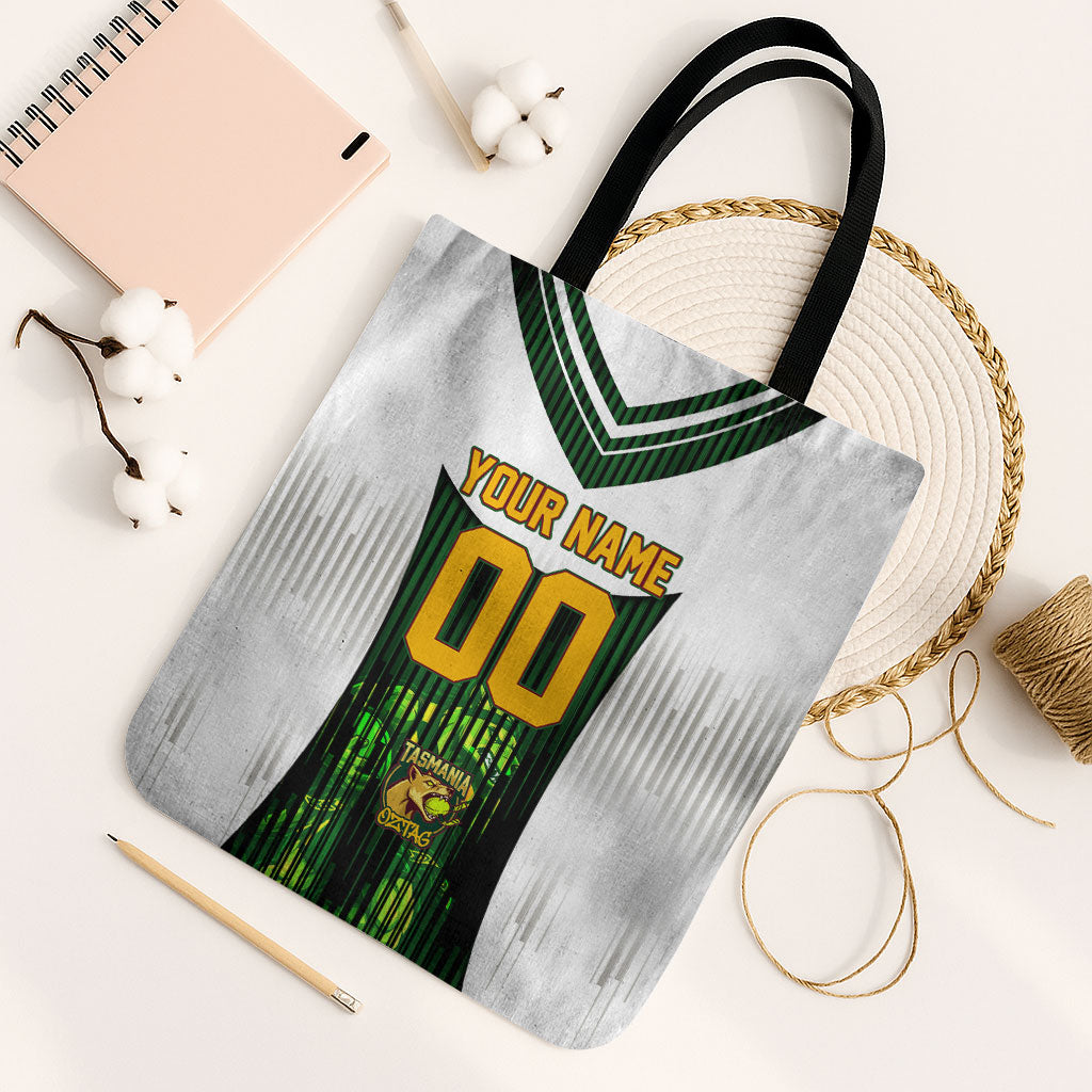 Personalised Tasmania Oztag Mascot Tote Bag Green White Stripe Australian Flag Mascot