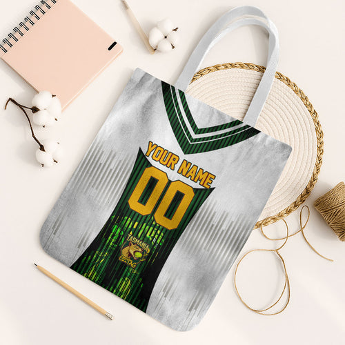 Personalised Tasmania Oztag Mascot Tote Bag Green White Stripe Australian Flag Mascot