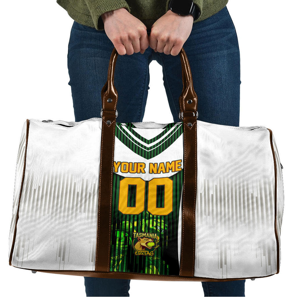 Personalised Tasmania Oztag Mascot Travel Bag Green White Stripe Australian Flag Mascot