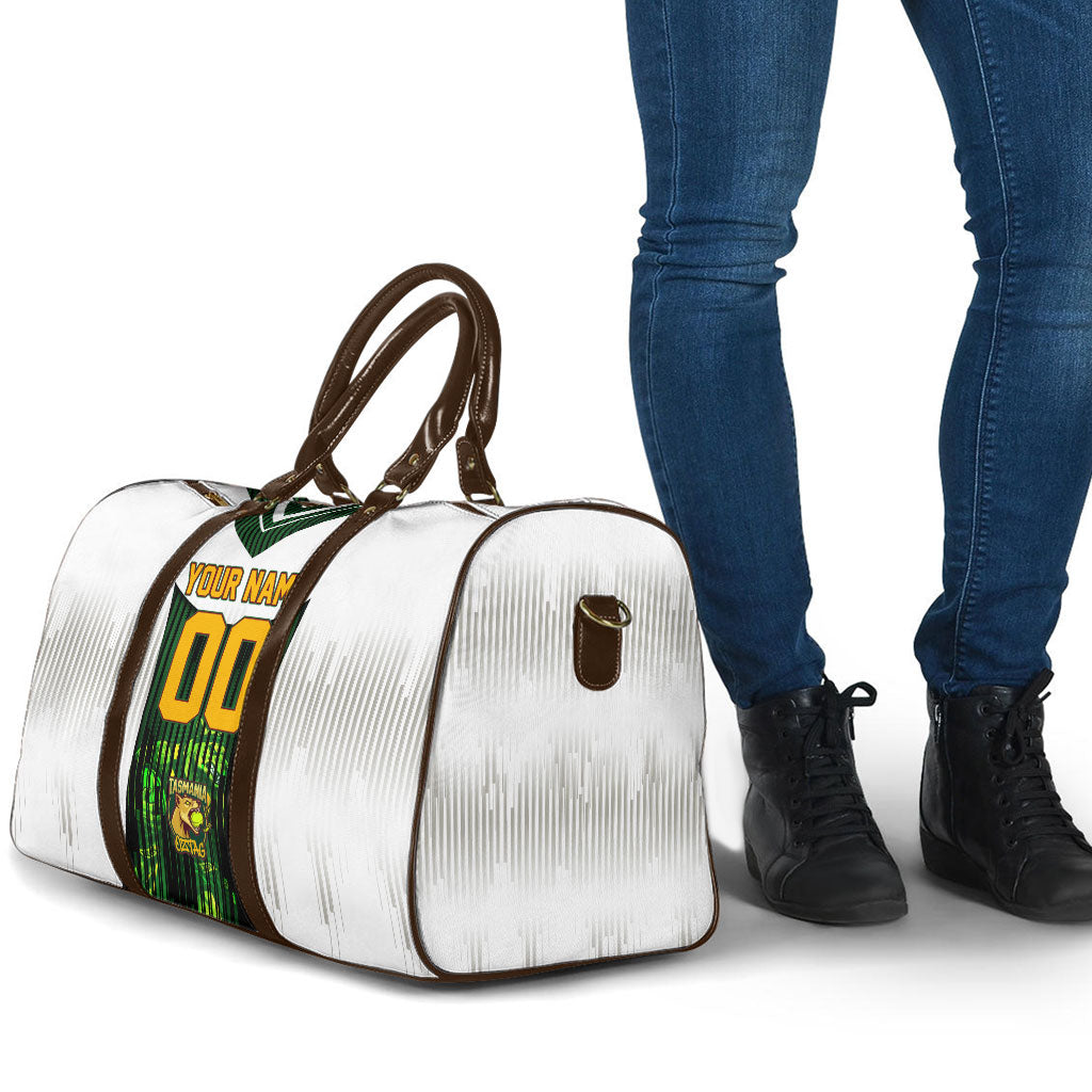 Personalised Tasmania Oztag Mascot Travel Bag Green White Stripe Australian Flag Mascot