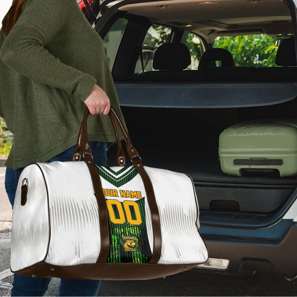 Personalised Tasmania Oztag Mascot Travel Bag Green White Stripe Australian Flag Mascot