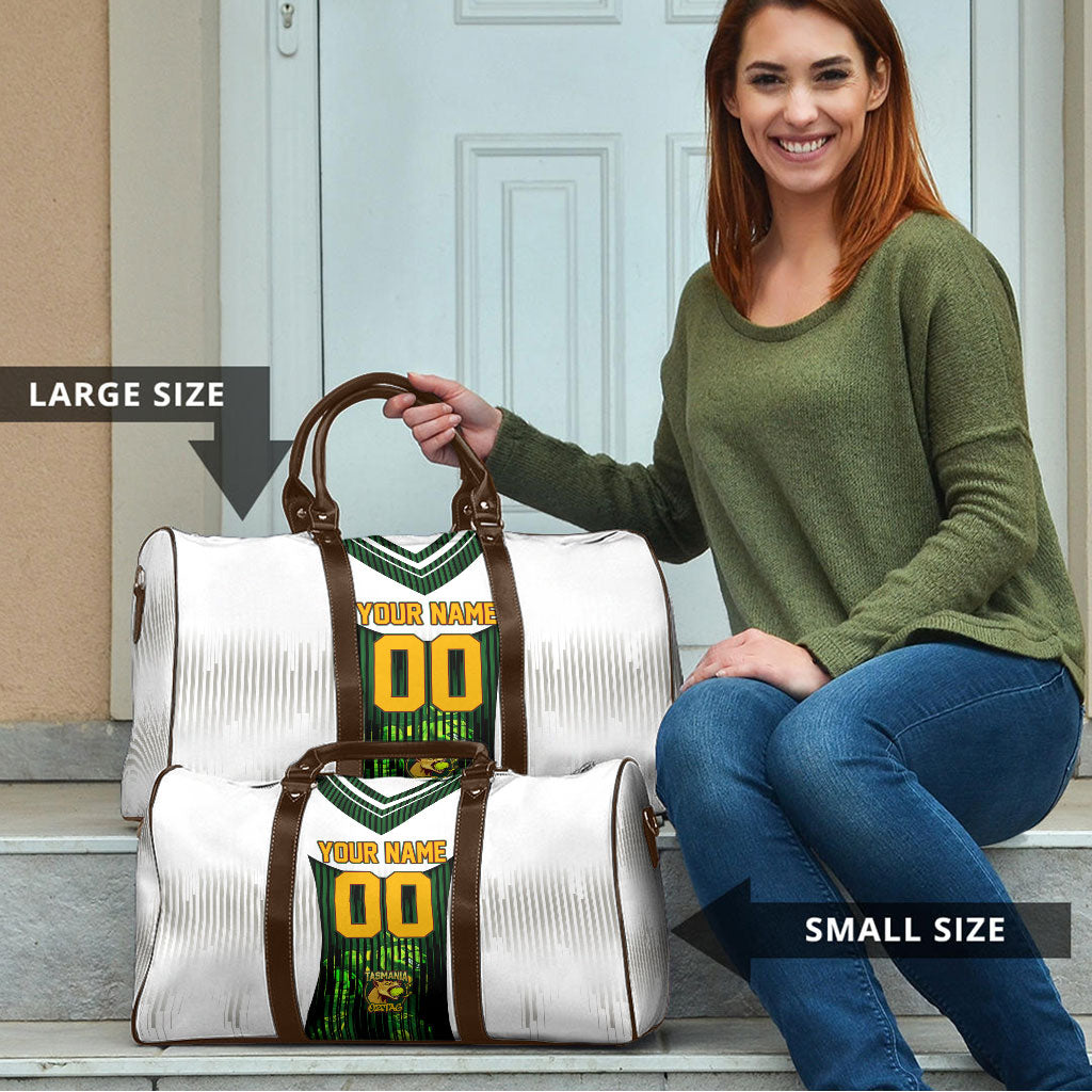 Personalised Tasmania Oztag Mascot Travel Bag Green White Stripe Australian Flag Mascot
