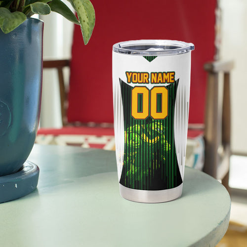Personalised Tasmania Oztag Mascot Tumbler Cup Green White Stripe Australian Flag Mascot