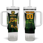 Personalised Tasmania Oztag Mascot Tumbler With Handle Green White Stripe Australian Flag Mascot