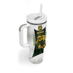 Personalised Tasmania Oztag Mascot Tumbler With Handle Green White Stripe Australian Flag Mascot