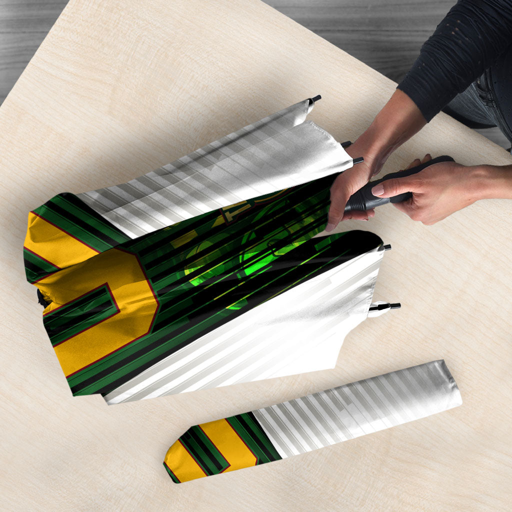Personalised Tasmania Oztag Mascot Umbrella Green White Stripe Australian Flag Mascot