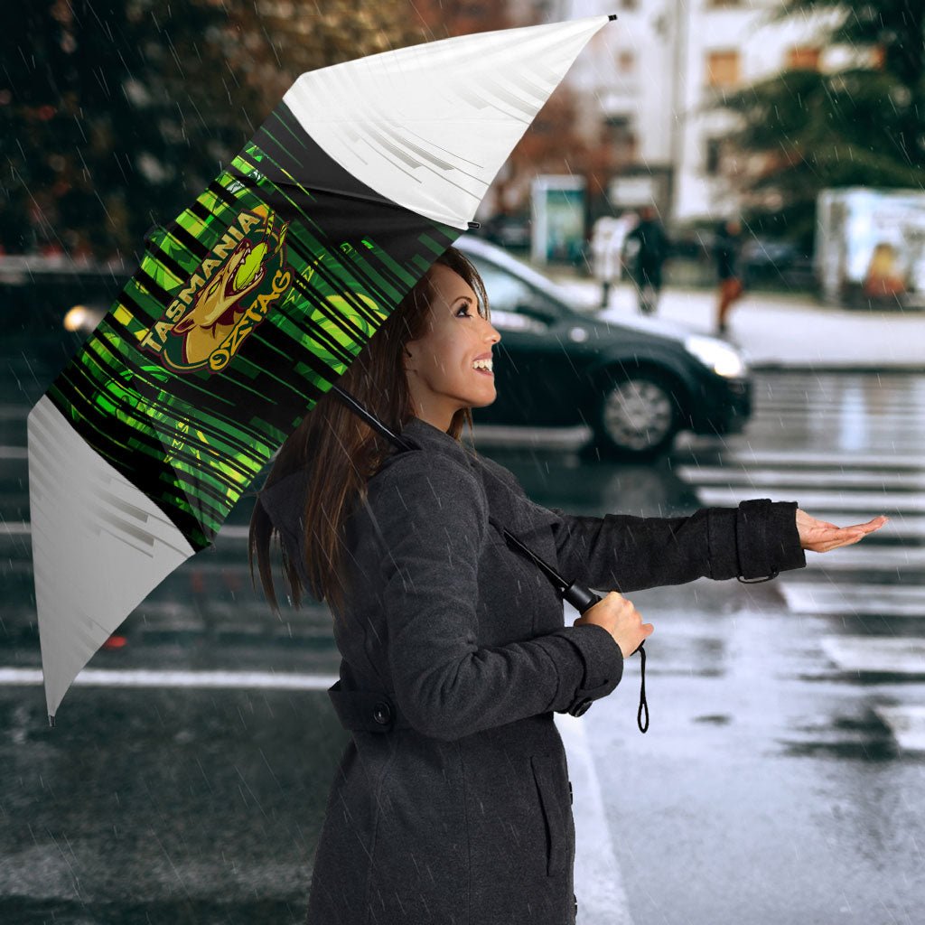 Personalised Tasmania Oztag Mascot Umbrella Green White Stripe Australian Flag Mascot