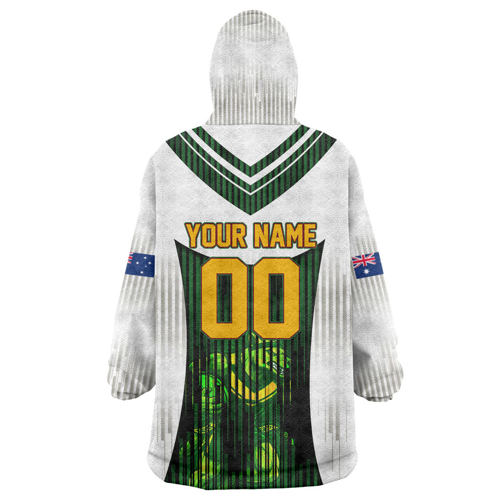 Personalised Tasmania Oztag Mascot Wearable Blanket Hoodie Green White Stripe Australian Flag Mascot