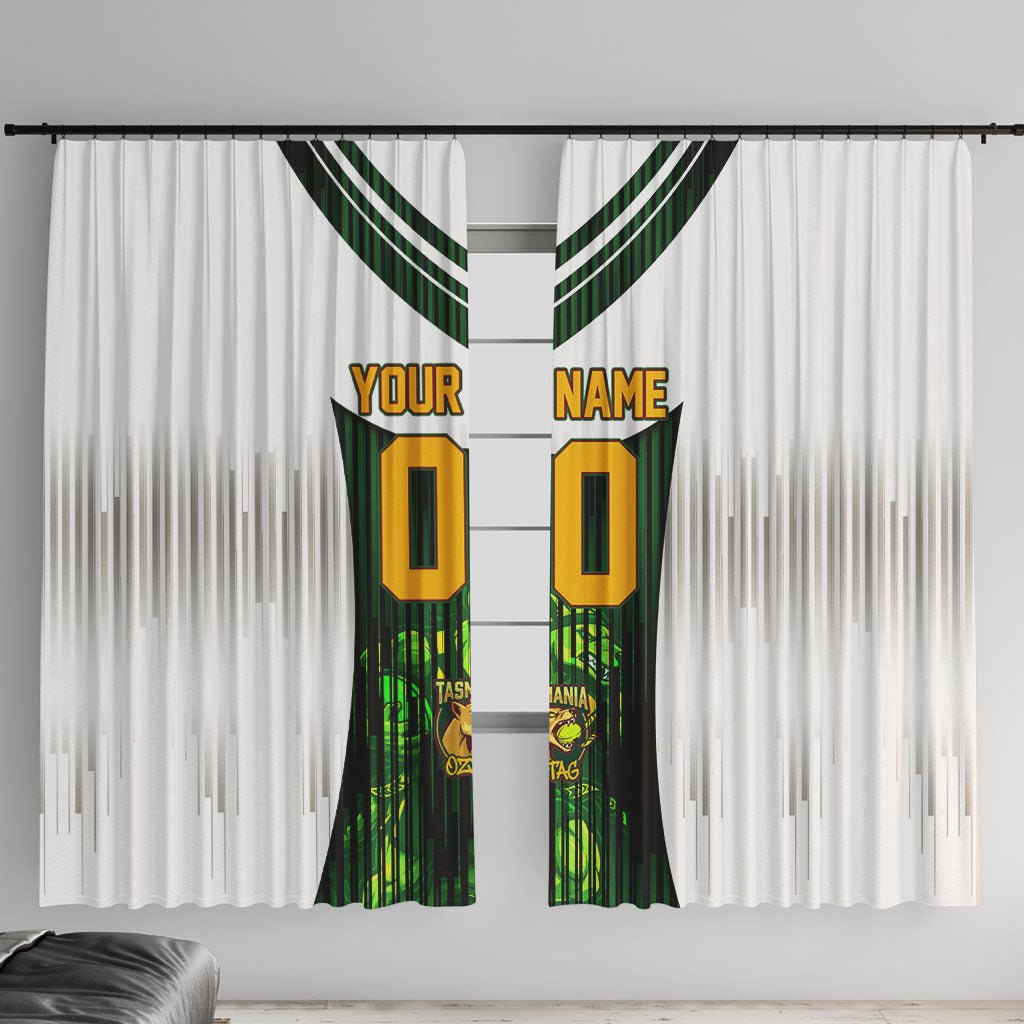 Personalised Tasmania Oztag Mascot Window Curtain Green White Stripe Australian Flag Mascot