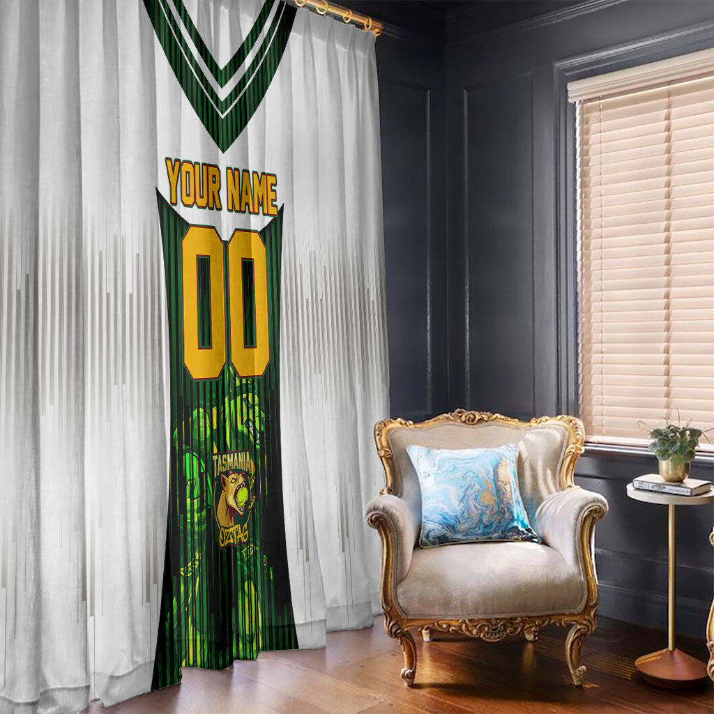 Personalised Tasmania Oztag Mascot Window Curtain Green White Stripe Australian Flag Mascot