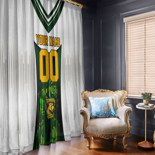 Personalised Tasmania Oztag Mascot Window Curtain Green White Stripe Australian Flag Mascot
