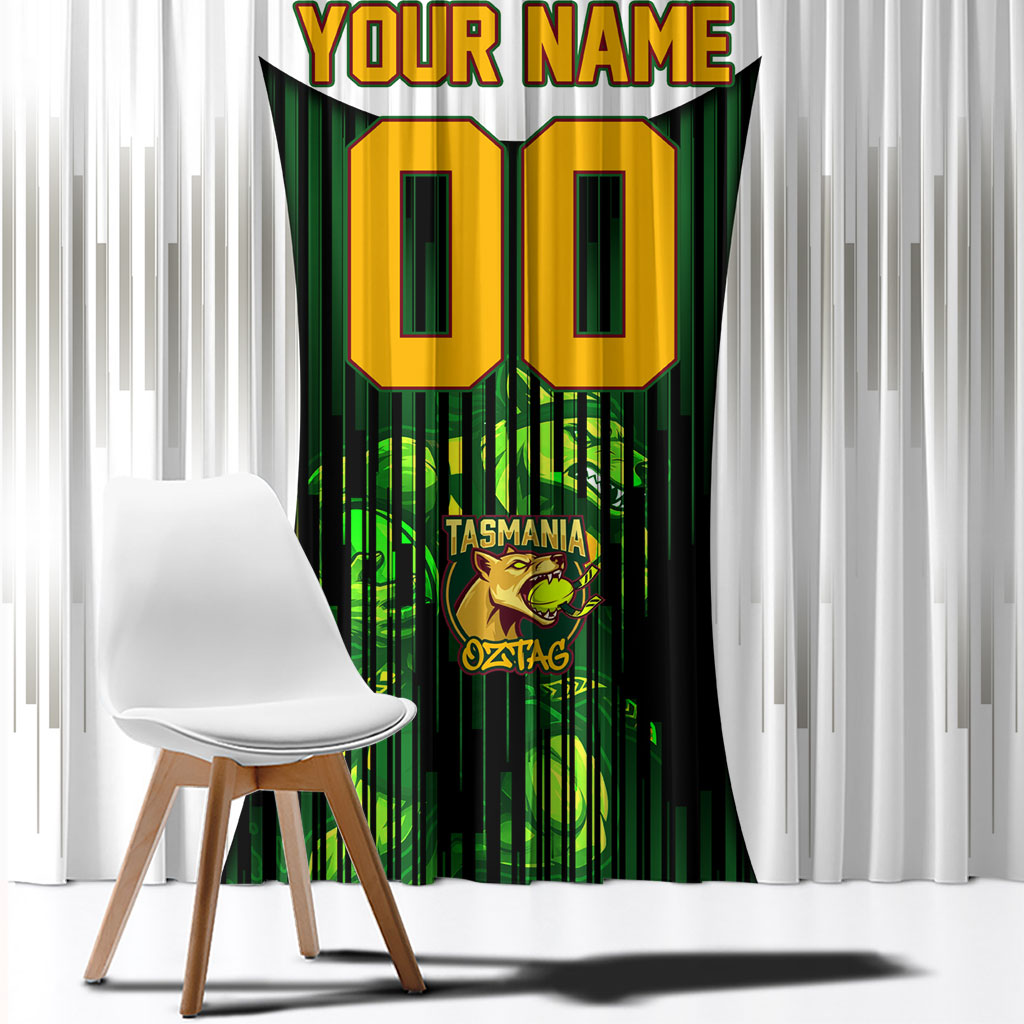 Personalised Tasmania Oztag Mascot Window Curtain Green White Stripe Australian Flag Mascot