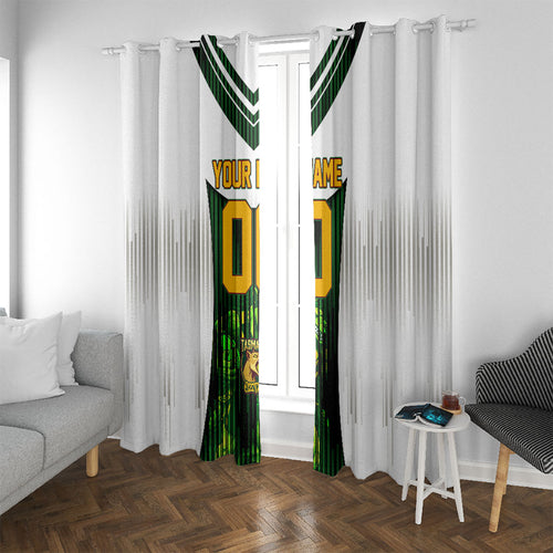 Personalised Tasmania Oztag Mascot Window Curtain Green White Stripe Australian Flag Mascot