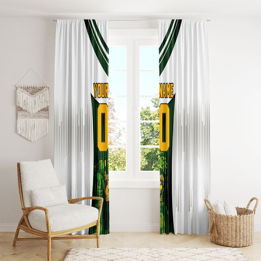 Personalised Tasmania Oztag Mascot Window Curtain Green White Stripe Australian Flag Mascot