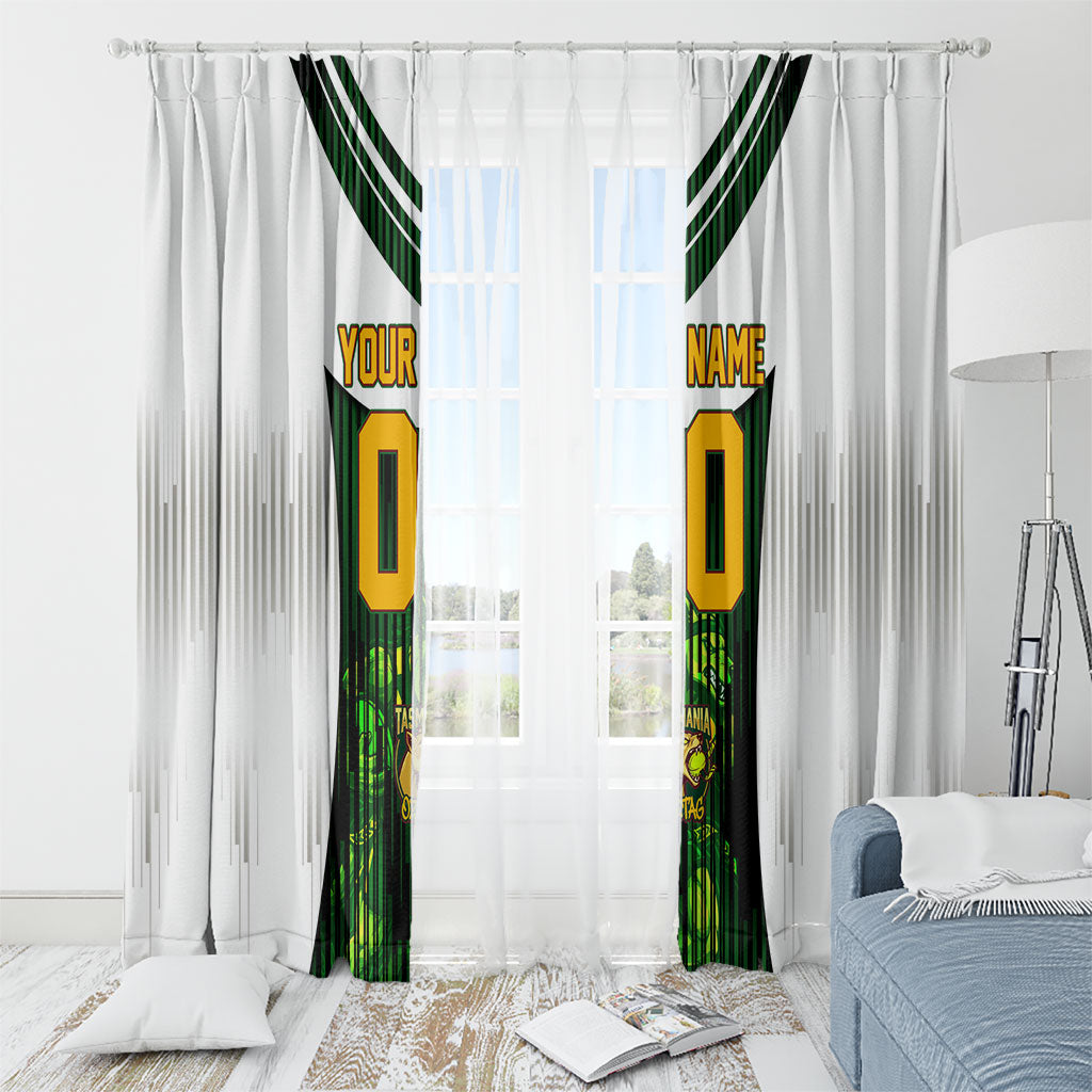 Personalised Tasmania Oztag Mascot Window Curtain Green White Stripe Australian Flag Mascot