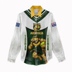 Personalised Tasmania Oztag Mascot Women Casual Shirt Green White Stripe Australian Flag Mascot